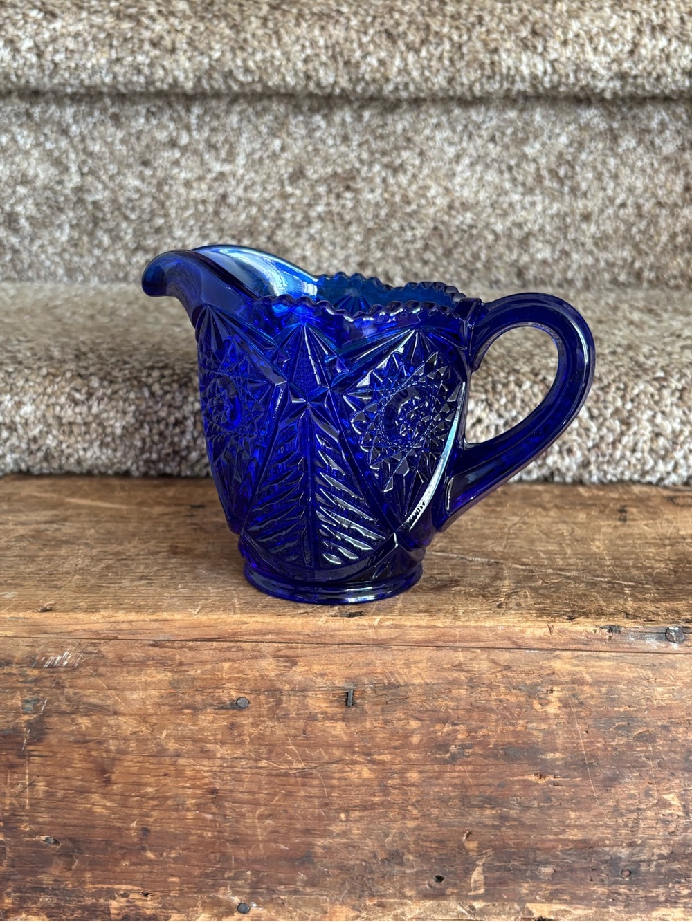 Cobalt Blue Pressed Glass Creamer Pitcher